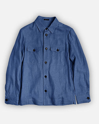 Freisa Blue Linen & Suede Overshirt