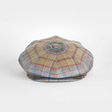 Green & Blue Herringbone Check 100% Linen Gatsby Cap