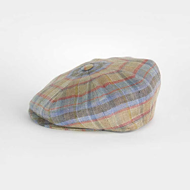 Green & Blue Herringbone Check 100% Linen Gatsby Cap