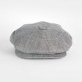 Grey With Black & Red Check Linen Gatsby Cap