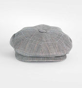 Grey With Black & Red Check Linen Gatsby Cap