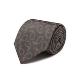 Grey Woven Silk Tie With White Paisley Spots