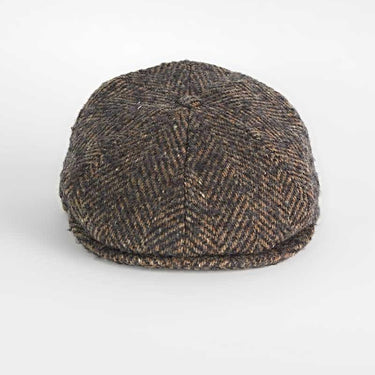 Large Brown Herringbone Donegal 100% Wool Toni Cap