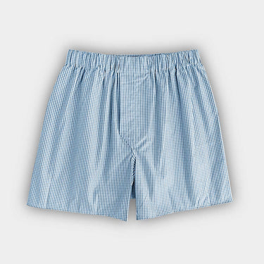 Light Blue Gingham Check Cotton Poplin Boxer Shorts