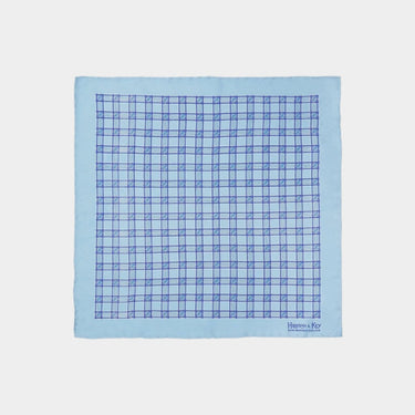 Light Blue With Blue Check Silk Handkerchief