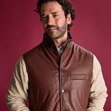 Light Brown Leather Button - Up Gilet