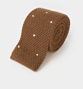 Light Brown & White Spot Knitted Cashmere Tie