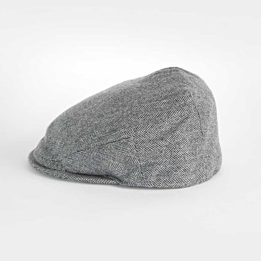 Light Grey & Black Herringbone Cashmere Made In England Flat Cap