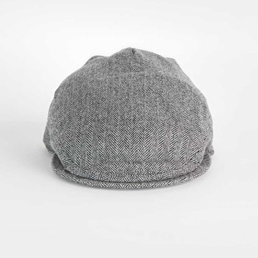 Light Grey & Black Herringbone Cashmere Made In England Flat Cap