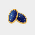 Longmire 18K Yellow Gold Basket Weave Blue Enamel Chain Link Cufflinks