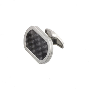 Longmire Steel Round End Oblong Cufflinks with Carbon Fibre Centre