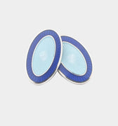 Longmire Sterling Silver Double Oval Blue & Light Blue Enamel Cufflinks