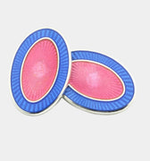 Longmire Sterling Silver Double Oval Blue & Pink Enamel Cufflinks