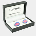 Longmire Sterling Silver Double Oval Blue & Pink Enamel Cufflinks