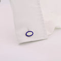 Longmire Sterling Silver Double Oval Blue & White Enamel Cufflinks