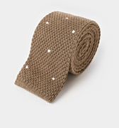 Natural & White Spot Knitted Cashmere Tie