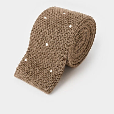 Natural & White Spot Knitted Cashmere Tie