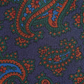 Navy & Burnt Orange Paisley Motif Printed Silk Tie