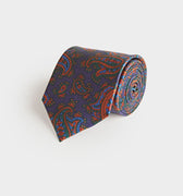 Navy & Burnt Orange Paisley Motif Printed Silk Tie