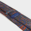 Navy & Burnt Orange Paisley Motif Printed Silk Tie