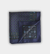 Navy Large Bean Silk Pocket Square