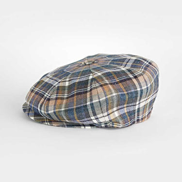 Navy Multicolour Check Silk, Linen & Wool Gatsby Cap