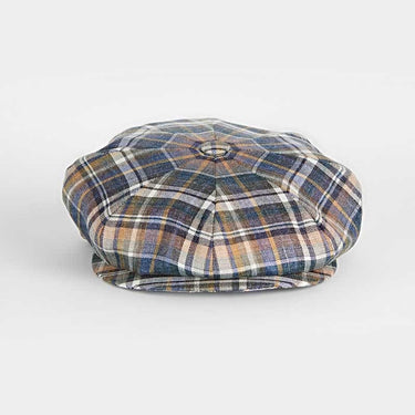 Navy Multicolour Check Silk, Linen & Wool Gatsby Cap