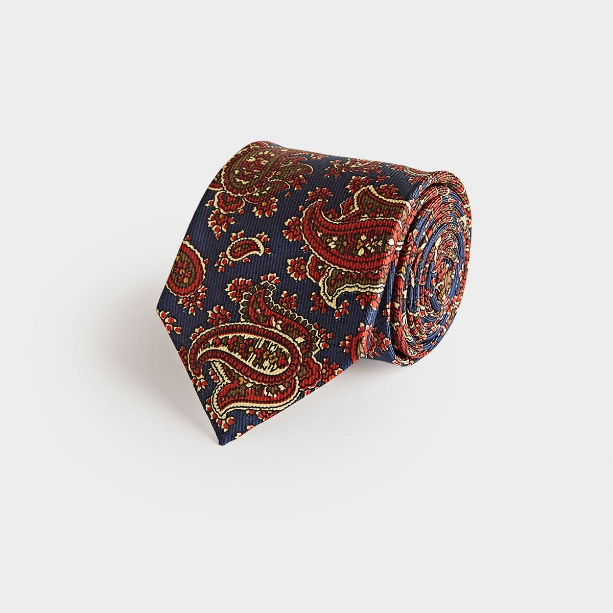 Navy Paisley Motif Printed Silk Tie