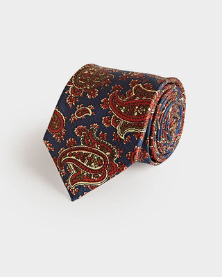 Navy Paisley Motif Printed Silk Tie