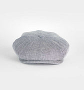 Navy Plain Micro Herringbone Cotton & Linen Mix Gatsby Cap