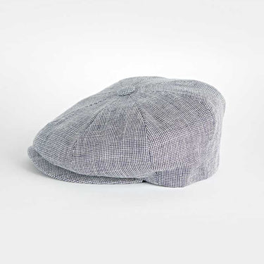 Navy Plain Micro Herringbone Cotton & Linen Mix Gatsby Cap