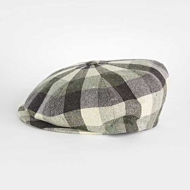 Olive & Brown Large Check Cotton & Silk Gatsby Cap