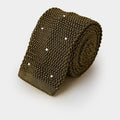 Olive Green & White Spot Knitted Silk Tie