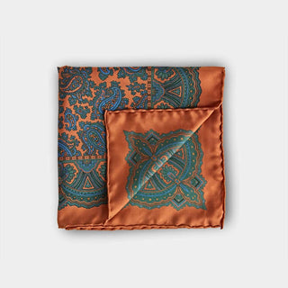 Orange Paisley Silk Pocket Square