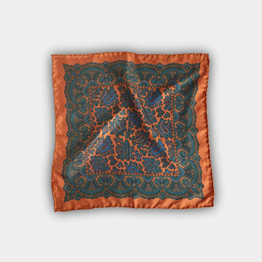 Orange Paisley Silk Pocket Square