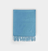 Plain Azure Blue Wide Width Pure Cashmere Scarf