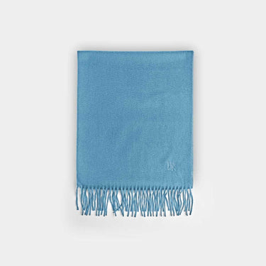 Plain Azure Blue Wide Width Pure Cashmere Scarf