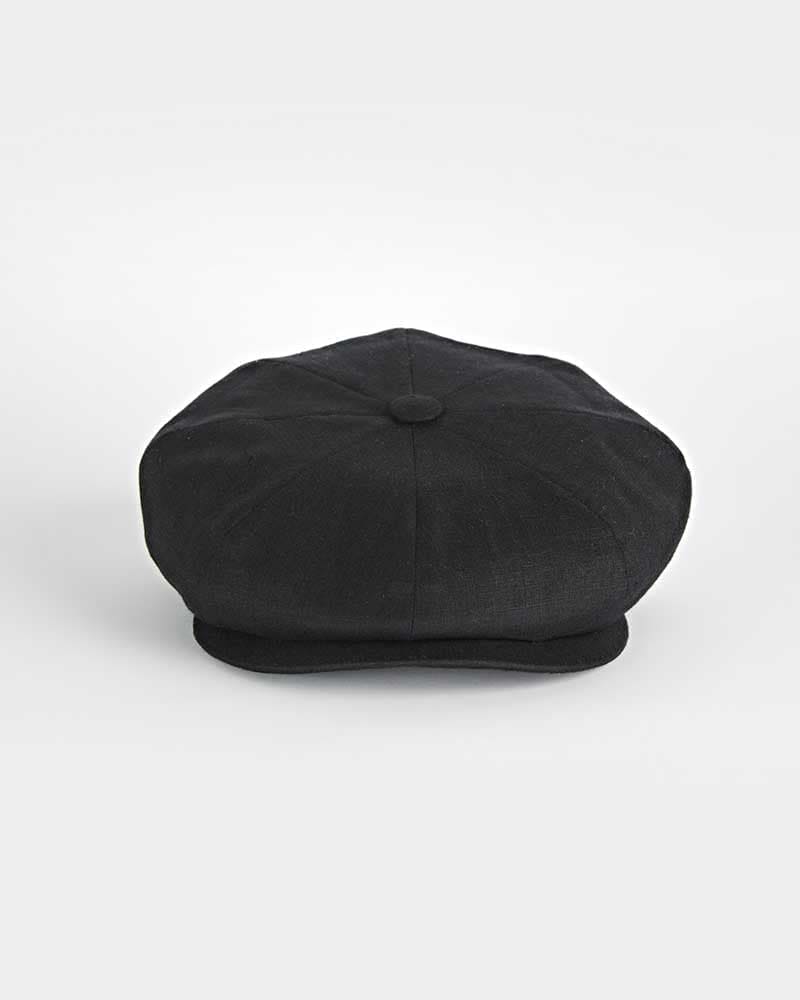 Plain Black Linen Gatsby Cap