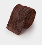 Plain Brown Knitted Silk Tie