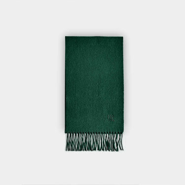 Plain Dark Green Narrow Width Pure Cashmere Scarf