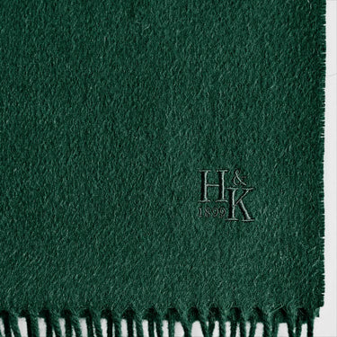 Plain Dark Green Narrow Width Pure Cashmere Scarf