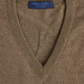 Plain Mid Brown Cashmere V - Neck Sweater