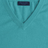 Plain Ocean Blue 2 - Ply Cashmere V - Neck Pullover