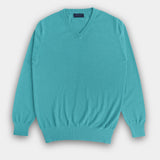 Plain Ocean Blue 2 - Ply Cashmere V - Neck Pullover