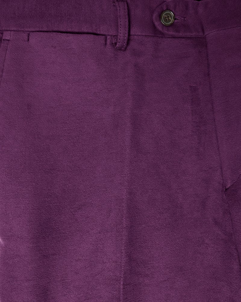 Plain Purple Stretch Cotton Trousers