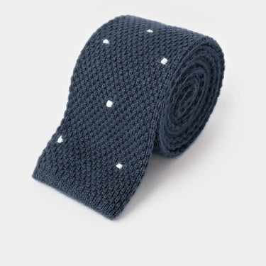 Prussian Blue & White Spot Knitted Cashmere Tie