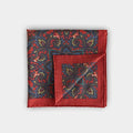 Red Bird Motif Wool & Silk Blend Pocket Square