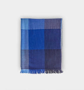 Royal Blue Large Check Silk & Cashmere Scarf