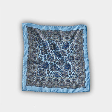 Sky Blue Paisley Silk Pocket Square