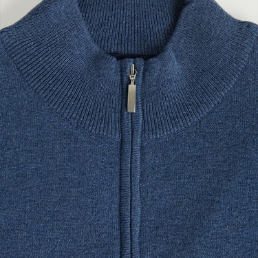 Soft Denim Blue Zip Neck 100% Cashmere Sweater